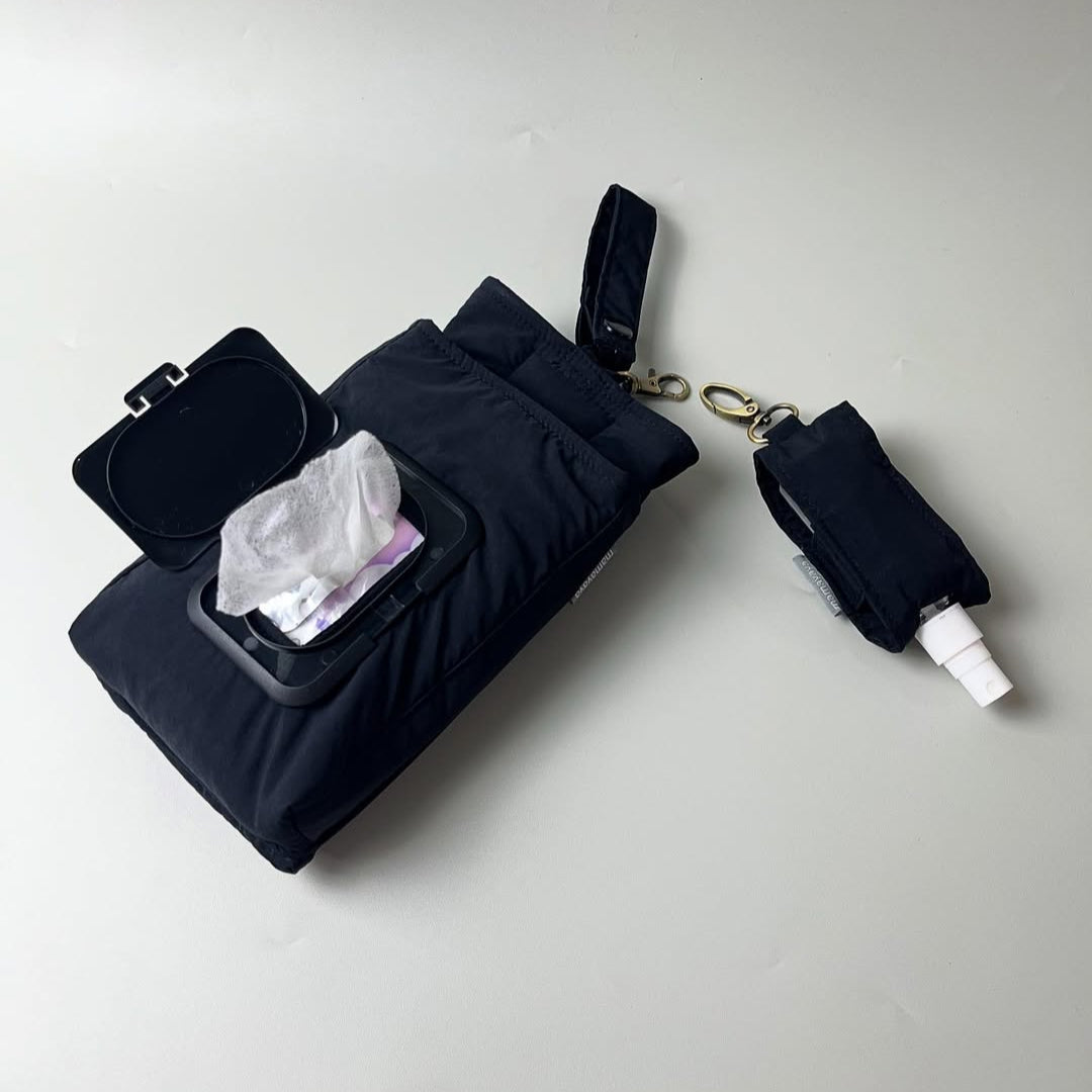 SET TISSUE POUCH PUFFY 2 IN 1 & HAND SANITIZER HOLDER_C6110_BLACK