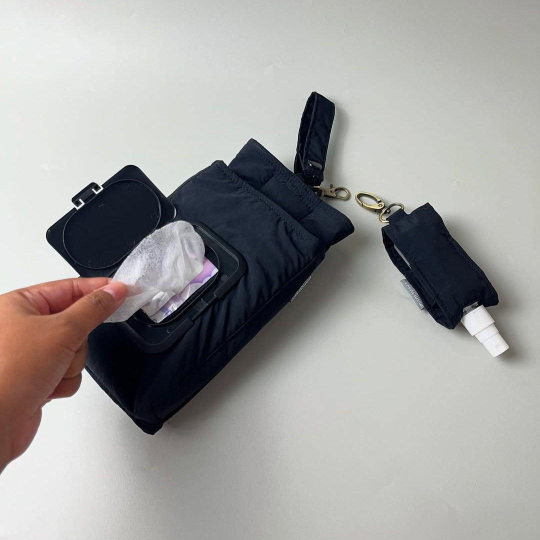 SET TISSUE POUCH PUFFY 2 IN 1 & HAND SANITIZER HOLDER_C6110_BLACK