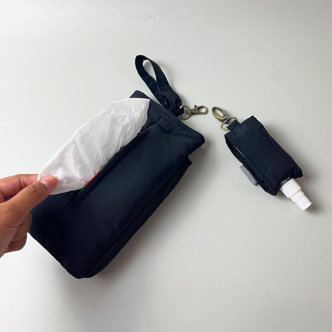 SET TISSUE POUCH PUFFY 2 IN 1 & HAND SANITIZER HOLDER_C6110_BLACK