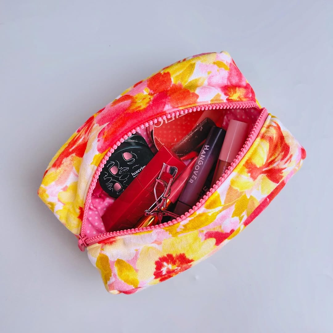 COSMETIC POUCH PUFFY_C7034_PAPER FLOWER PINK