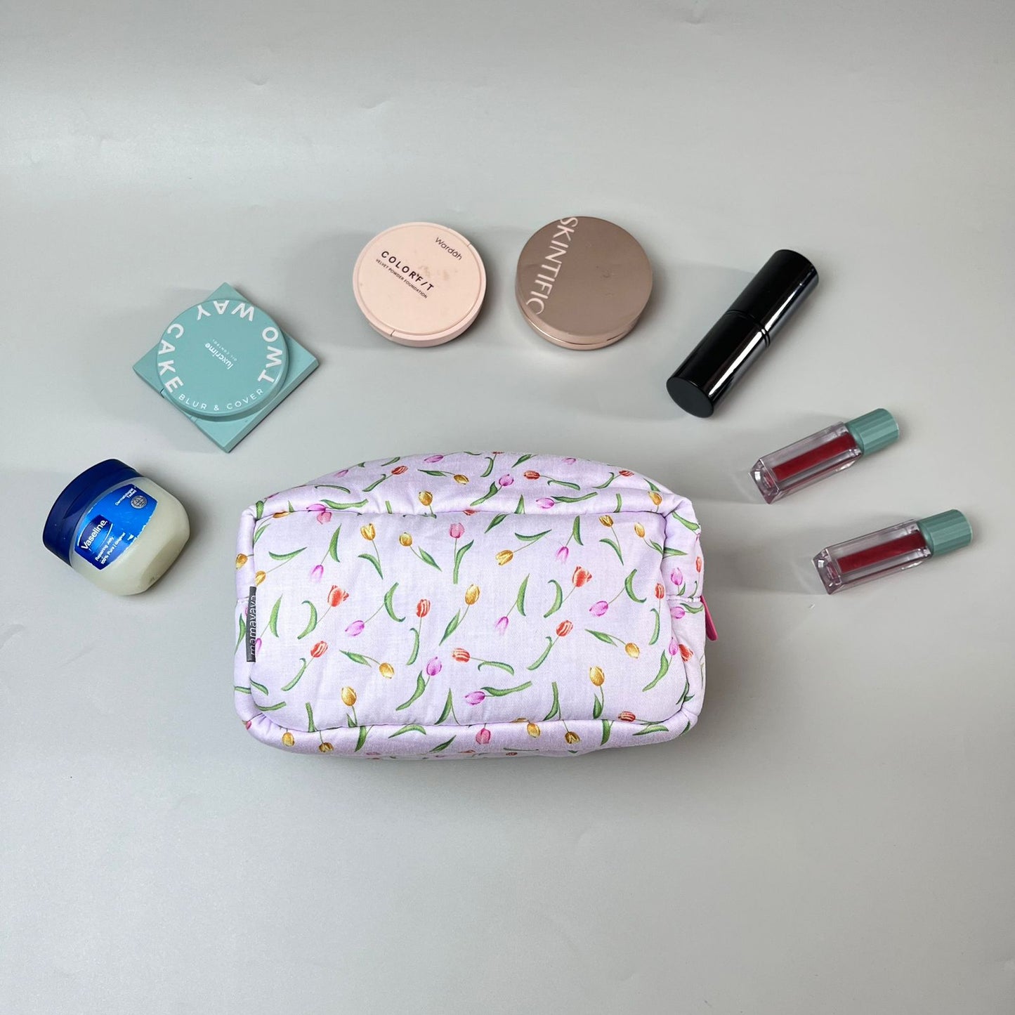 COSMETIC POUCH PUFFY_A6419_TANGKAI TULIP PINK