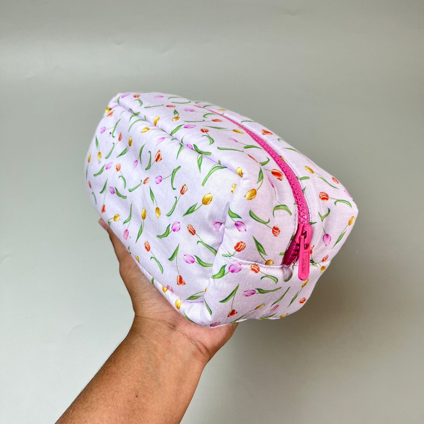 COSMETIC POUCH PUFFY_A6419_TANGKAI TULIP PINK