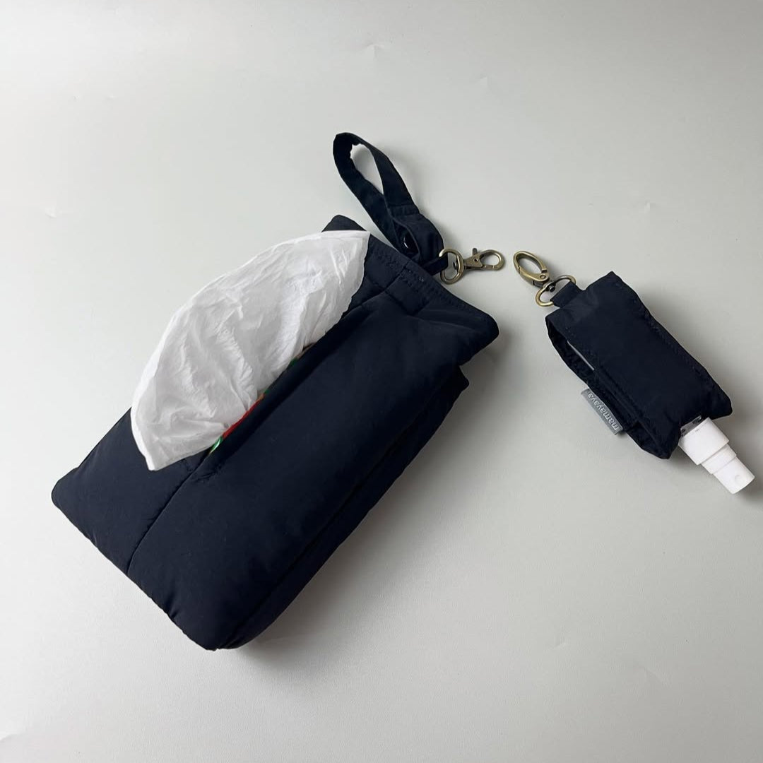 SET TISSUE POUCH PUFFY 2 IN 1 & HAND SANITIZER HOLDER_C6110_BLACK