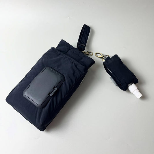 SET TISSUE POUCH PUFFY 2 IN 1 & HAND SANITIZER HOLDER_C6110_BLACK