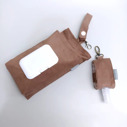 SET TISSUE POUCH & HAND SANITIZER HOLDER_C4021_SUEDE TAUPE