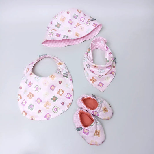 SET BABY | BUCKET HAT | BIBS | BABY SHOES_A6271_BUNGA PANSY PINK