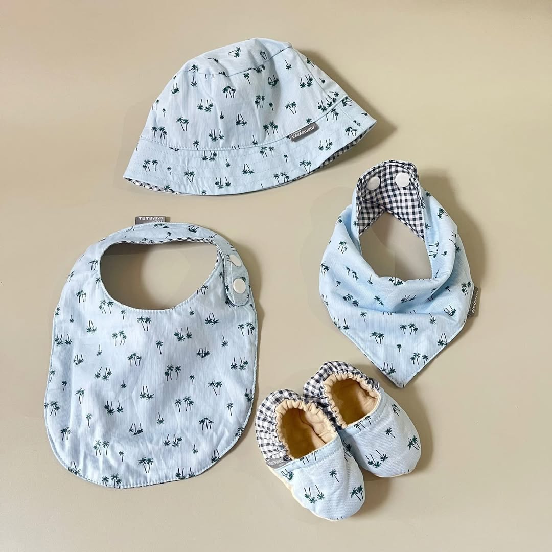 SET BABY | BUCKET HAT | BIBS | BABY SHOES_A6410_MINI POHON KELAPA BIRU