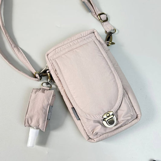 PHONE WALLET POUCH PUFFY & HAND SANITIZER HOLDER_C6106_PEARLY GREY