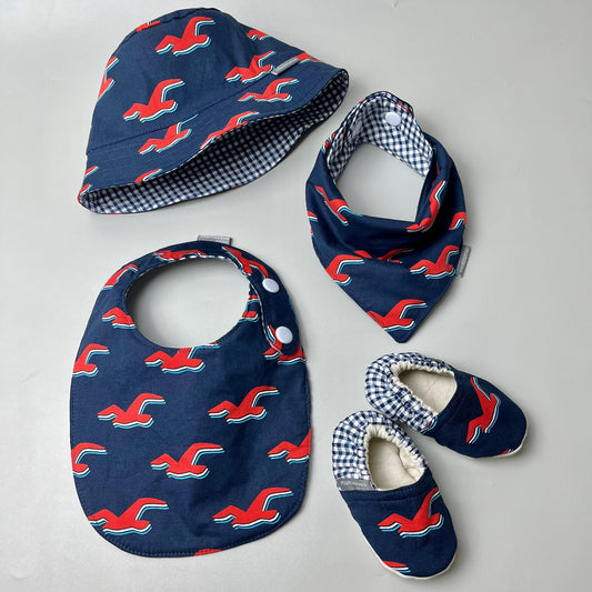 SET BABY | BUCKET HAT | BIBS | BABY SHOES_A7167_BURUNG MERAH NAVY