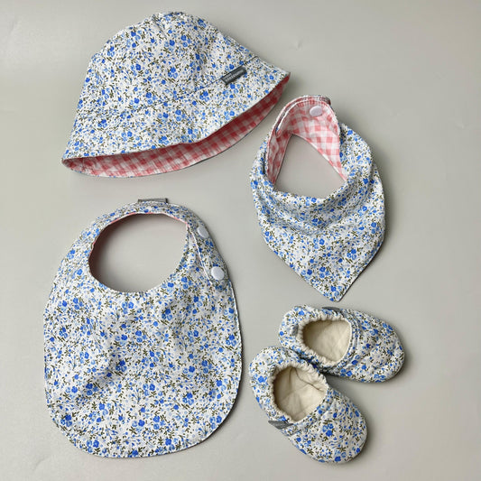 SET BABY | BUCKET HAT | BIBS | BABY SHOES_A7170_BUNGA IRIS BIRU