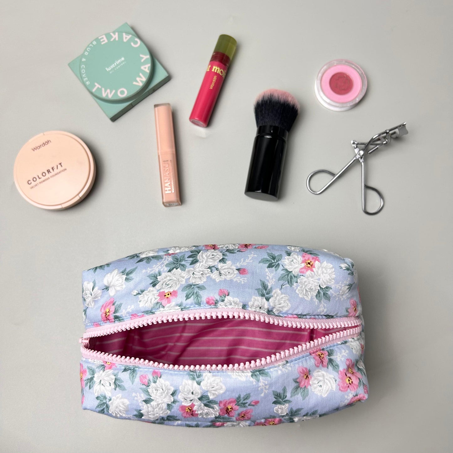 COSMETIC POUCH PUFFY_A7097_SHABBY ROSE BLUE
