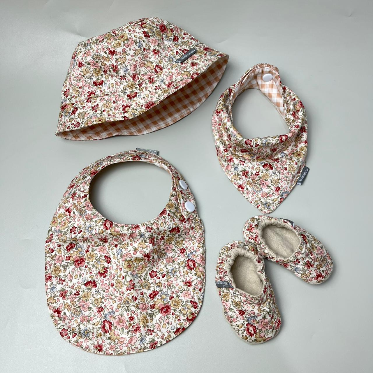 SET BABY | BUCKET HAT | BIBS | BABY SHOES_A4121_BUNGA ANEMONE MERAH