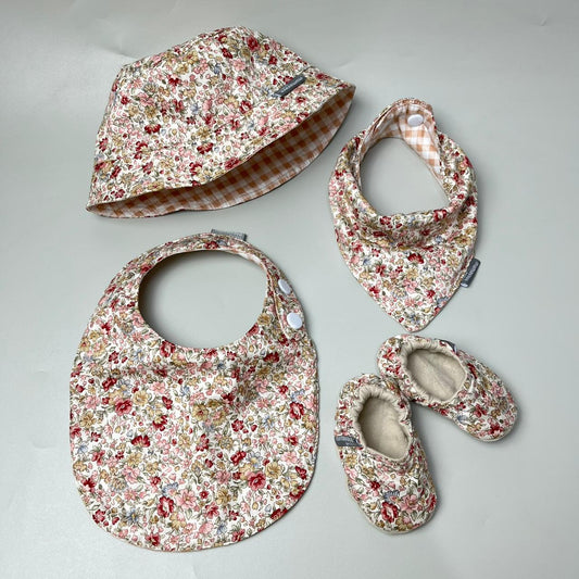 SET BABY | BUCKET HAT | BIBS | BABY SHOES_A4121_BUNGA ANEMONE MERAH