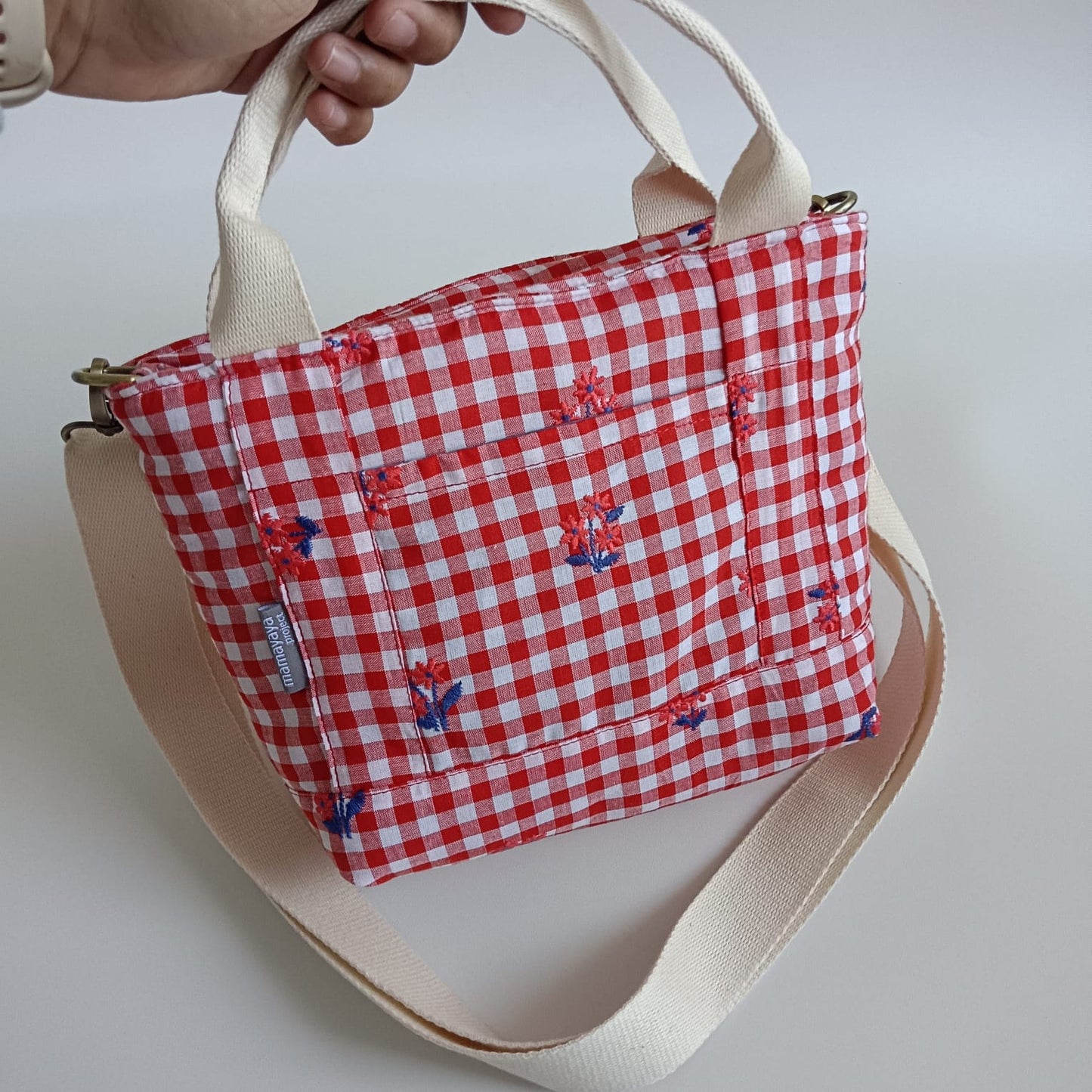 STB - SMALL TOTE BAG_RED GINGHAM EMBROIDERY